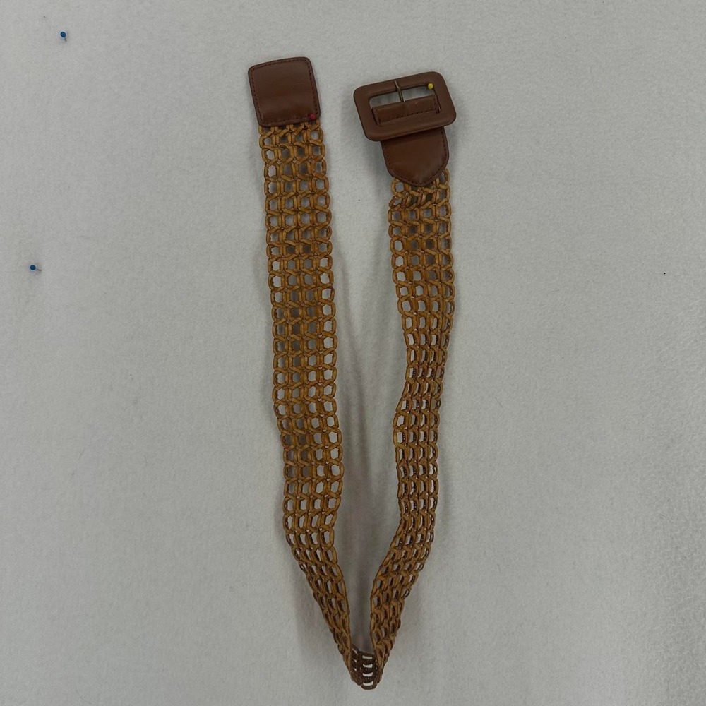 Brown Woven‎ Stretch Waist Belt Faux Leather Buckle Boho Bohemian